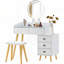 Dressing Table with LED Lights, Extendable Side Table & 5 Drawers