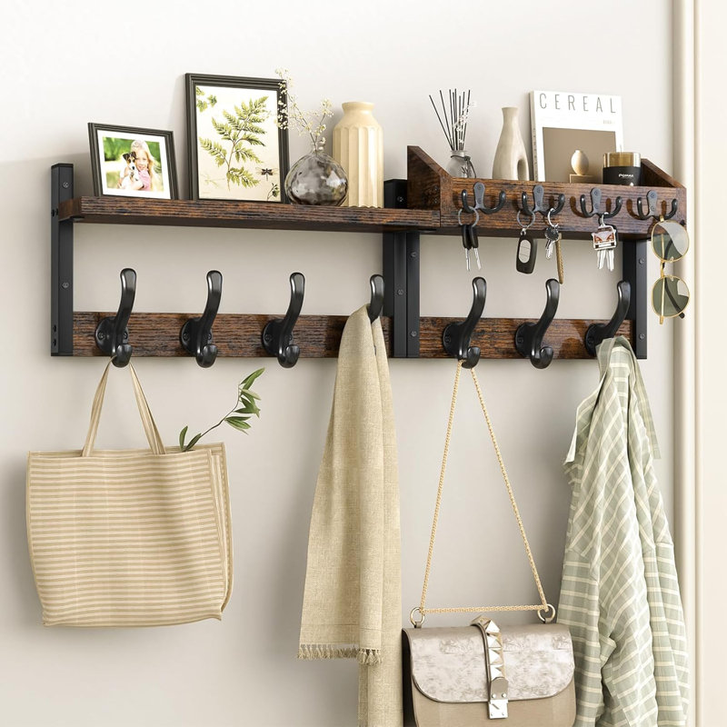 Portemanteau mural 29 po avec tablette, porte-manteau 4 en 1 et porte-clés 29 po, Blanc