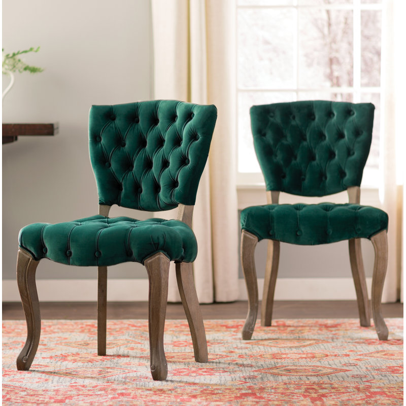 Richard Tufted Upholstered Parsons Chair, Dark Green Velvet