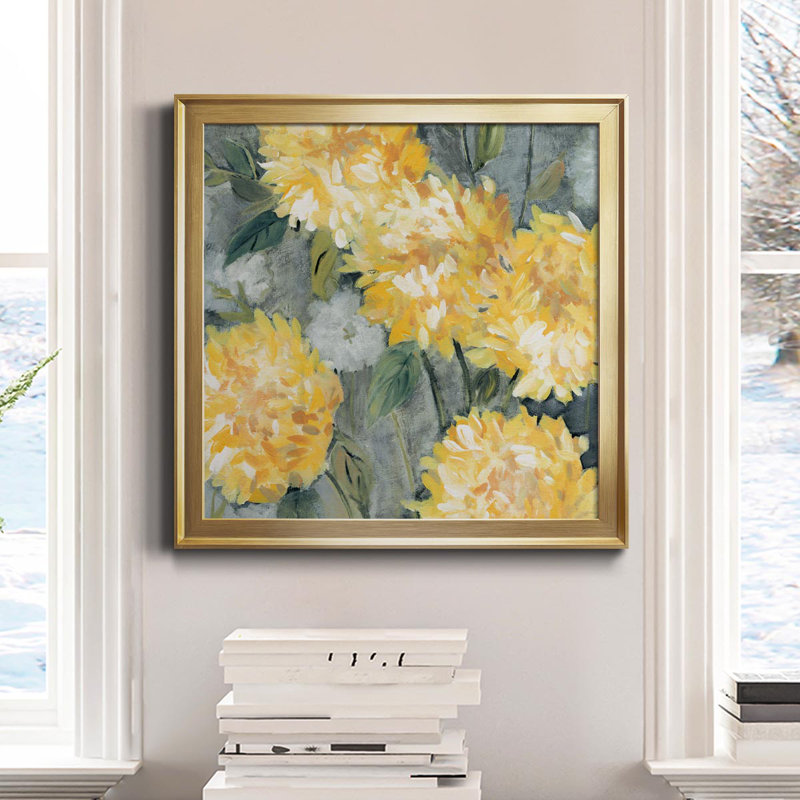 Yellow Mums - Peinture sur toile encadrée, Or, H 17,5 po x l 17,5 po x P 1,5 po