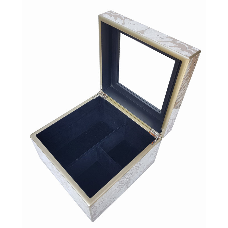 Handmade Sand and Silver Reverse Painted Mirror Jewelry Box