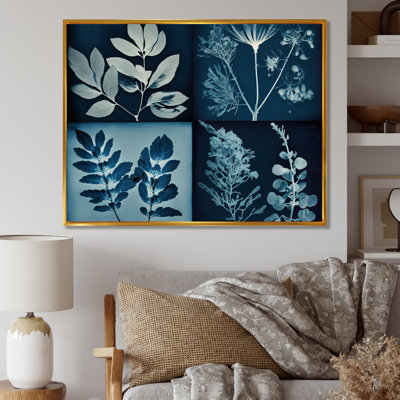 Fleurs sauvages rétro dans les tons de bleu - reproduction sur toile