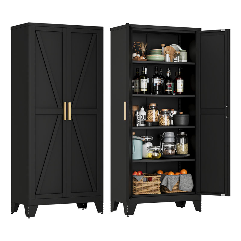 Armoire de rangement à 5 niveaux pour garde-manger en métal 71 po, Noir, noir, noir, noir