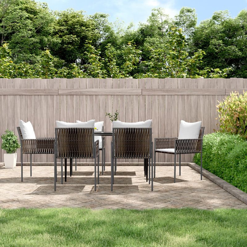 6 chaises de patio en polyuréthane noir avec coussins 21,3 po x 24 po x 32,7 po, Blanc, Brun
