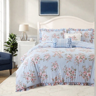 Ensemble de literie pour grand lit double, édredon en microfibre à motif floral bleu pour la maison