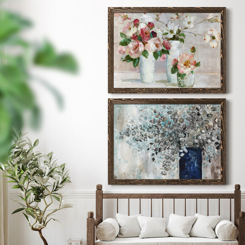 Shades Of Blush - Ensemble de 2 peintures sur toile encadrées, H 31 po x l 44 po x P 1 po, Encadré de bois de noyer