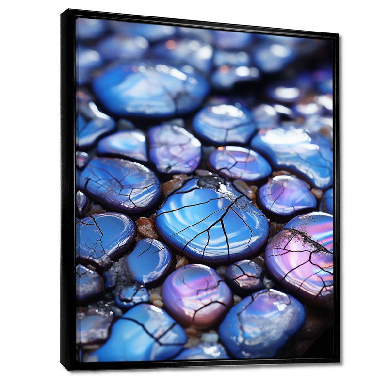 Indigo Agate Stones - Art mural marbre, Cadre flottant noir, H 20 po x l 12 po