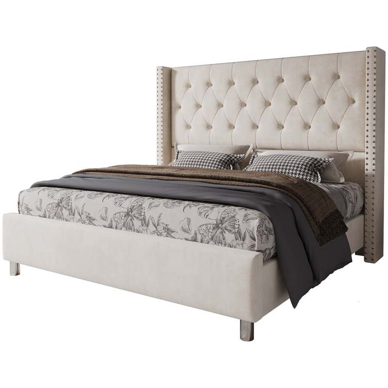Occoquan Upholstered Wingback Bed, King, Cream