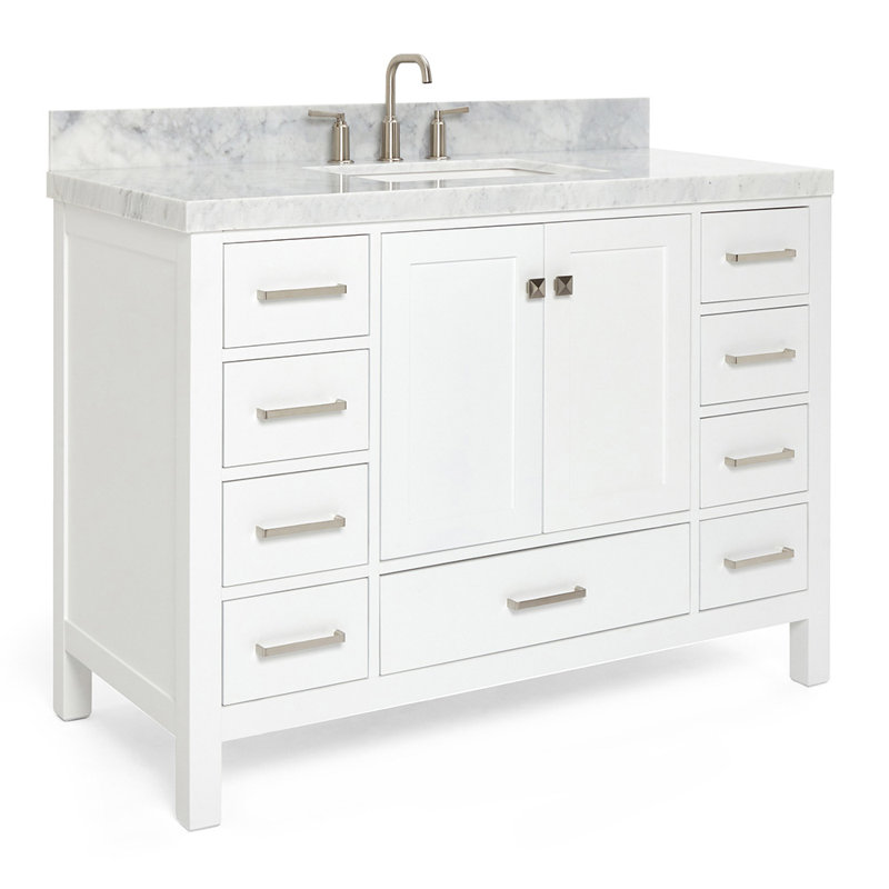 Cambridge Single Bathroom Vanity with Carrara Marble Top, White