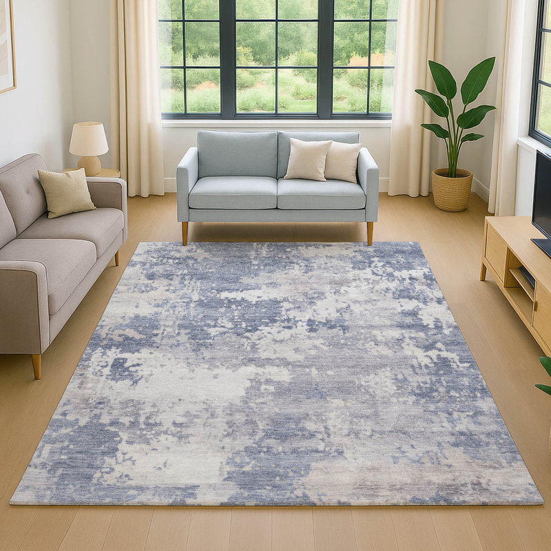 Premium Machine Washable Mayfield AMF2142 abstract Rug, Denim, 5' x 7'6"