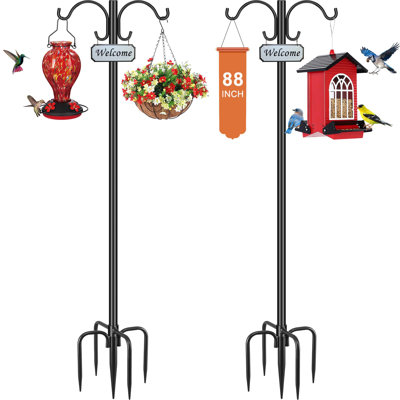 Heavy Duty Double Shepherd Hooks For Outdoor 1-In Dia With 5-Prong Base, 88Inch Adjustable Decorative Metal Bird Feeder Pole 2 Pack