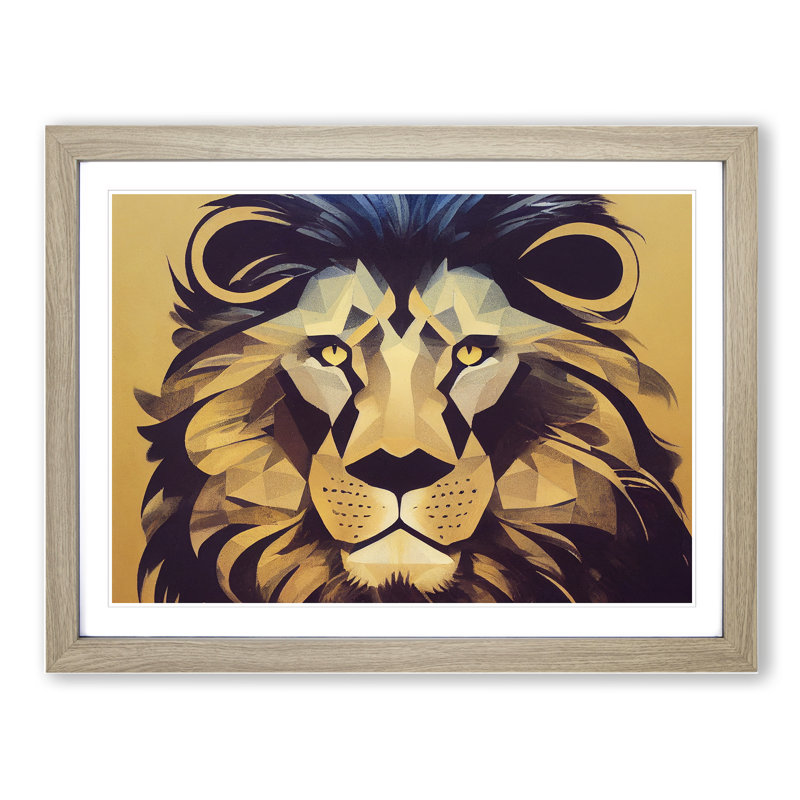 Captivating Abstract Lion - Picture Frame Print, 25cm H x 34cm W x 2cm D, Oak