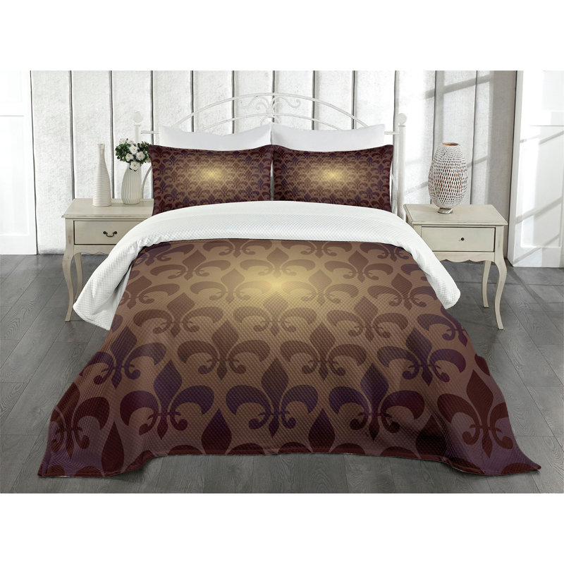 Ambesonne Brown Bedspread Set Royal Flower Brown, King Coverlet / Bedspread + 2 Standard Shams