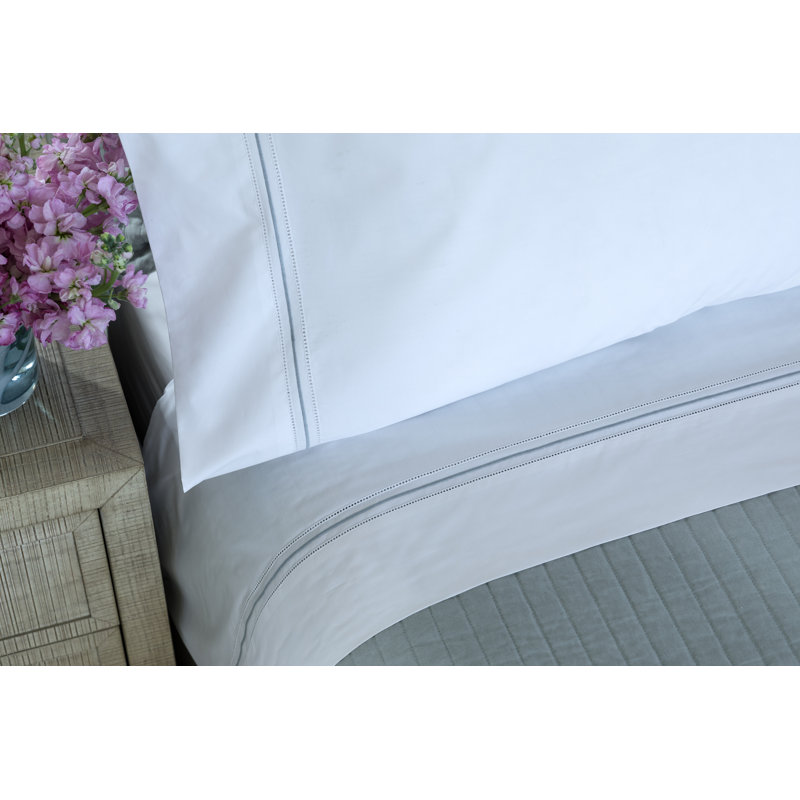 Bella Percale Sheet Set, Queen Sheet Set + 2 Pillowcases, Spa/White