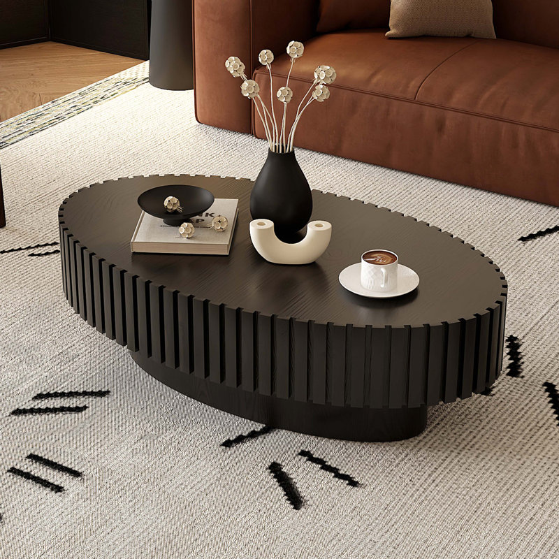 Oval Coffee Table With Handmade Relief Motifs, Foundation, Modern Handcrafted Table, Platform, Contemporary Living Room