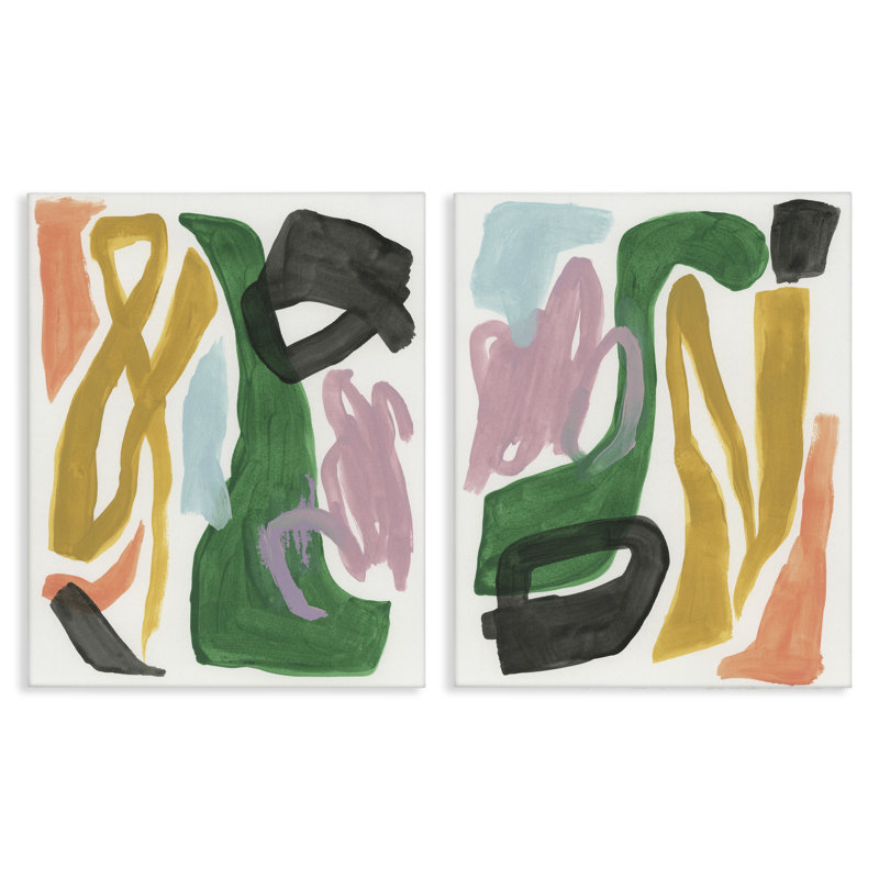  «Funky Abstract Squiggles», ensemble de 2 toiles murales par June Erica Vess, H 30 po x l 24 po