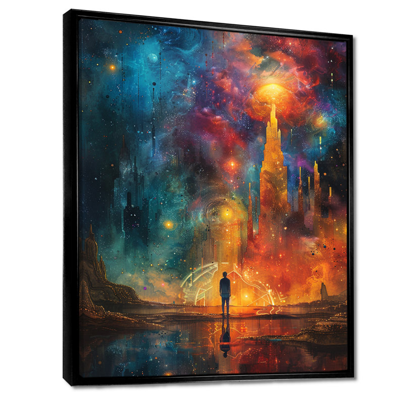 Art mural Wanderer In Distant Urban, H 20 po x l 12 po x P 1 po, Toile avec cadre flottant noir