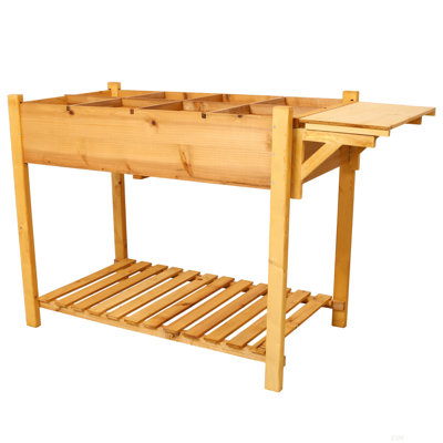 Support de jardinière surélevée en bois avec jardinière surélevée 8 poches avec table d'appoint pliable et tablette de rangement pour herbes / légumes / fleurs