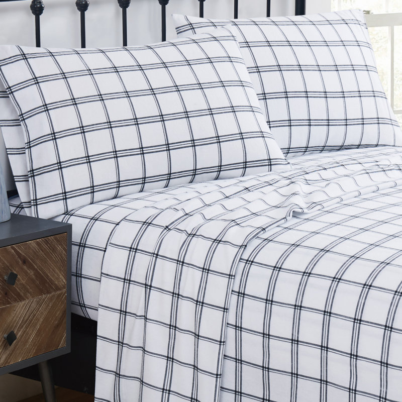 Traditional Cozy 100% Cotton Standard Plaid Sheet Set, Queen