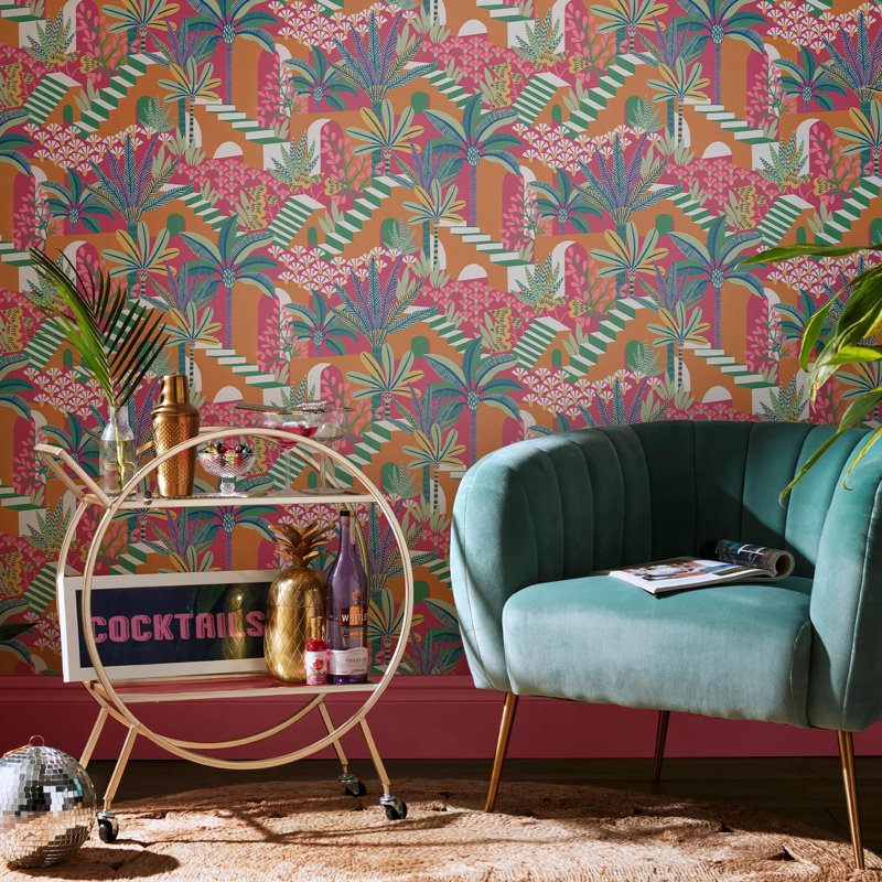 Envy Vacay Floral Wallpaper, Orange