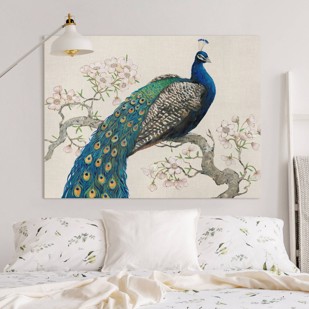 Leinwandbild Vintage Pfau Mit Kirschblüten