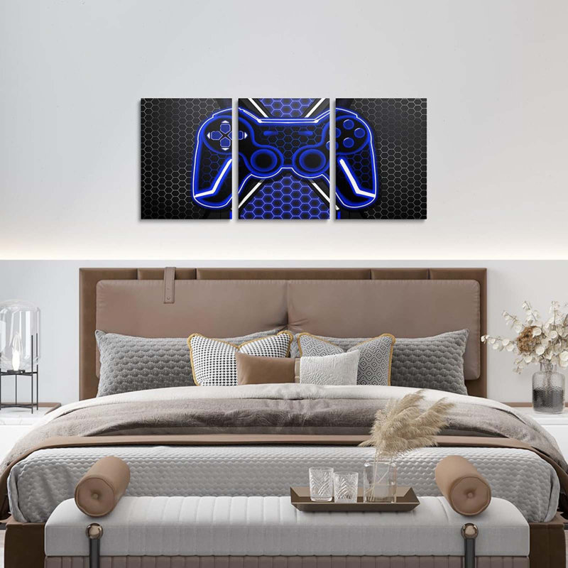3 Piece Wrapped Canvas Wall Art, Blue