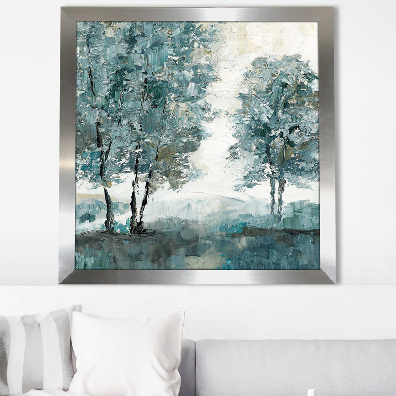 Teal Sentinel II par Nan - Peinture, Encadrement argenté, H 31,5 po x l 31,5 po x P 1 po