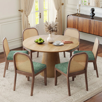 Ensemble de table de salle à manger ronde avec chaises rembourrées en rotin, ensemble de table de salle à manger de style campagnard Mid-Century