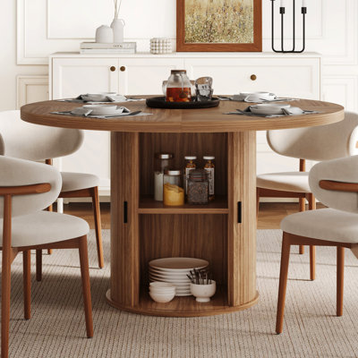 4-Person Round Dining Table with Built-in Storage for Kitchens and Living Rooms