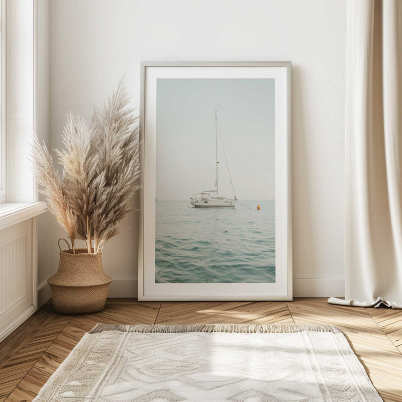 Impression de voile sereine, Cadre simple blanc opaque, H 15 po x l 12 po x P 1,25 po