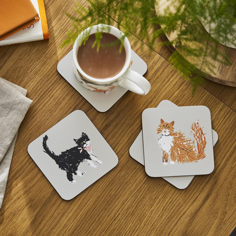 Feline Friends Square 4 Piece Coaster Set