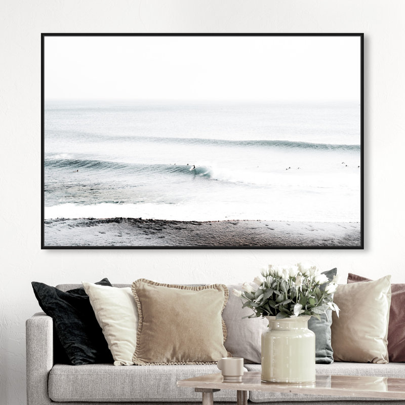 «Nautical and Coastal Wave Beach», reproduction d'impression sur toile, H 36 po x l 54 po x P 1,5 po, Cadre flottant noir
