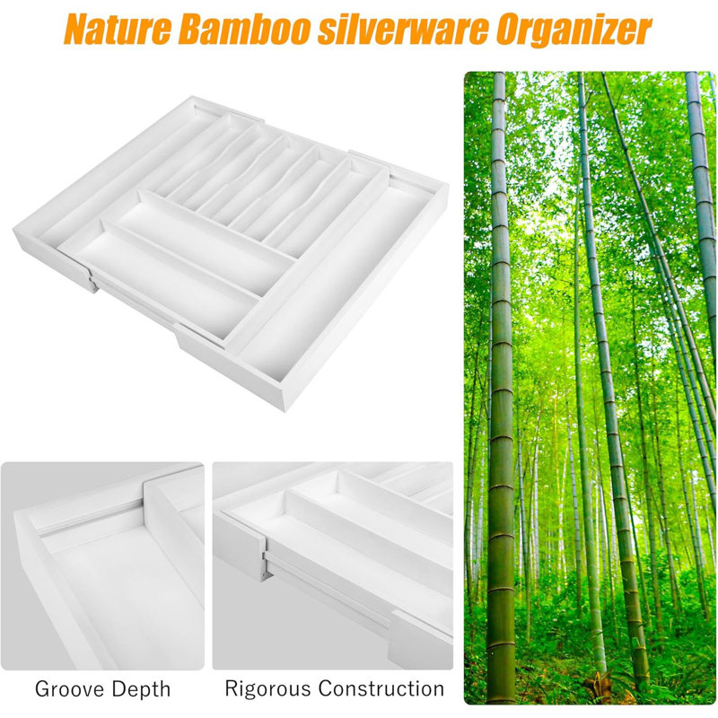 Rangement pour ustensiles en bambou extensible à 9 fentes - Tiroir à ustensiles de qualité supérieure avec fentes rainurées pour les couverts et les ustensiles de cuisine - Porte-couverts polyvalent - Cadeau idéal