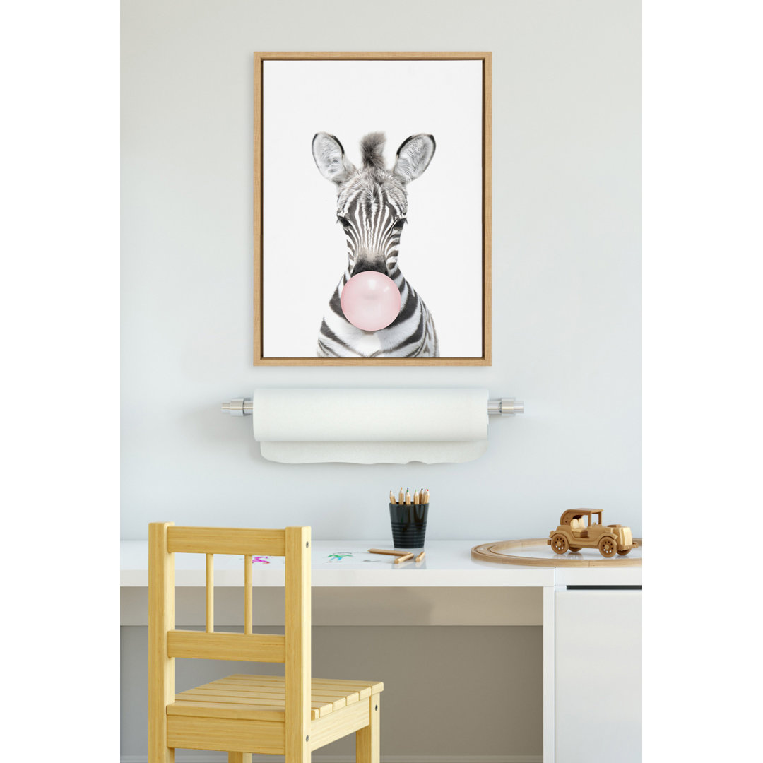 Bubble Gum Zebra by Amy Peterson Framed Canvas Wall Art Print Trinx