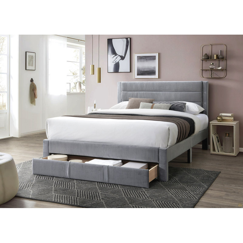 1 lit double avec tiroir de rangement, Gris