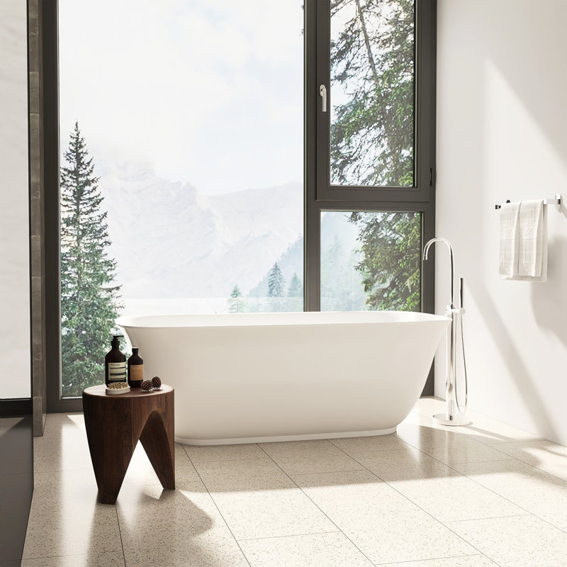 Sarnia 67" x 32" Freestanding Acrylic Soaking Bathtub in Glossy White with Drain and Overflow