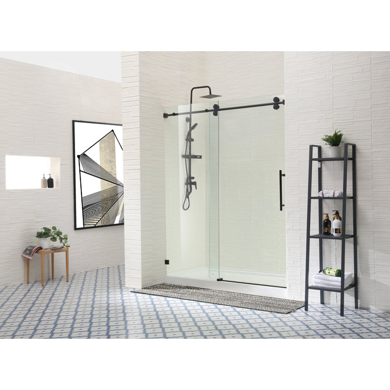 56"-60" W x 76" H Frameless Single Sliding Shower Door, Black