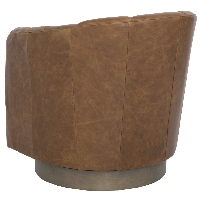 Tipsy Barrel Chair, Bright Brass, Saddle Genuine Leather