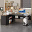 Bureau de direction en L 71 "avec armoire de rangement - poste de travail industriel avec support d'imprimante et support pour unité centrale, bureau d'ordinateur pour bureau personnel-1265783592