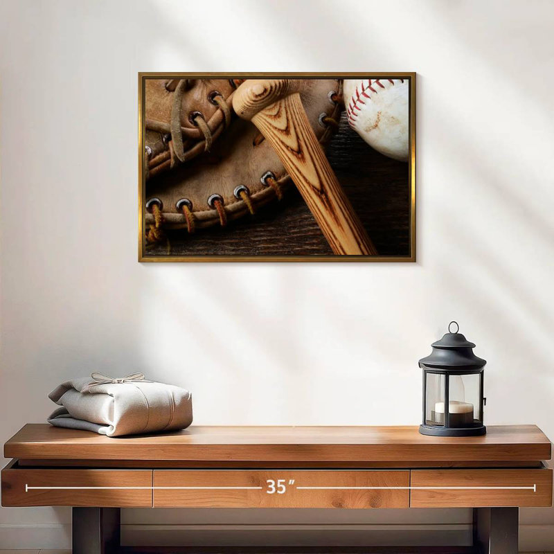 Old Old Baseball Stuff, Cadre flottant doré, 19 po x 13 po