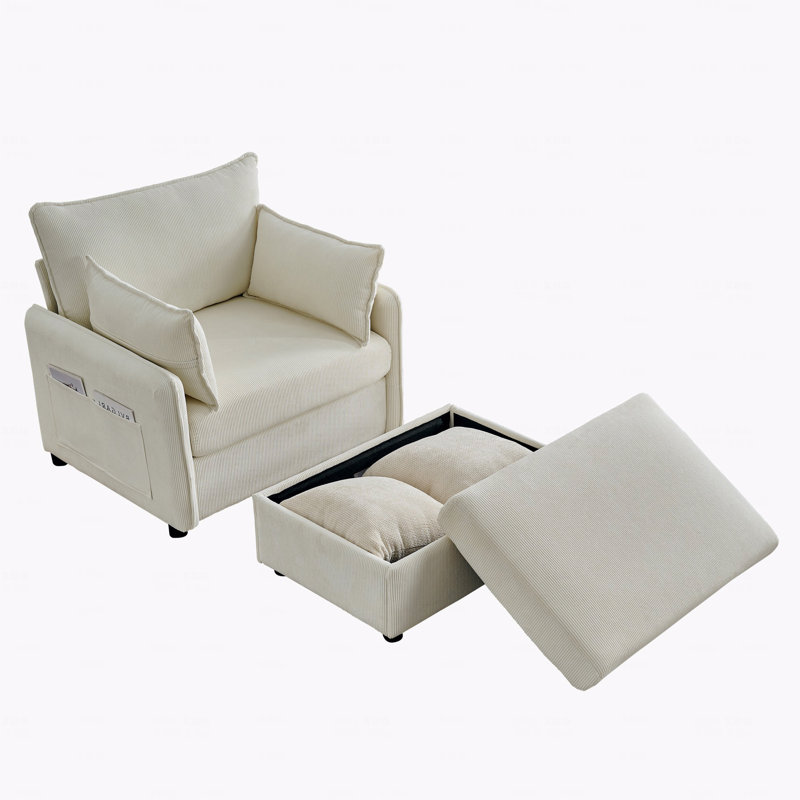 Chaise d'appoint 55 po surdimensionnée pour l'intérieur avec repose-pieds et rangement, canapé simple en velours côtelé confortable, chaise longue rembourrée avec coussins