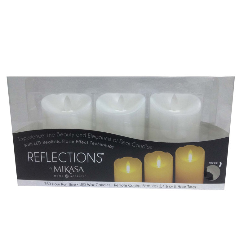 White Flameless LED Wax Pillar Candles Set of 3