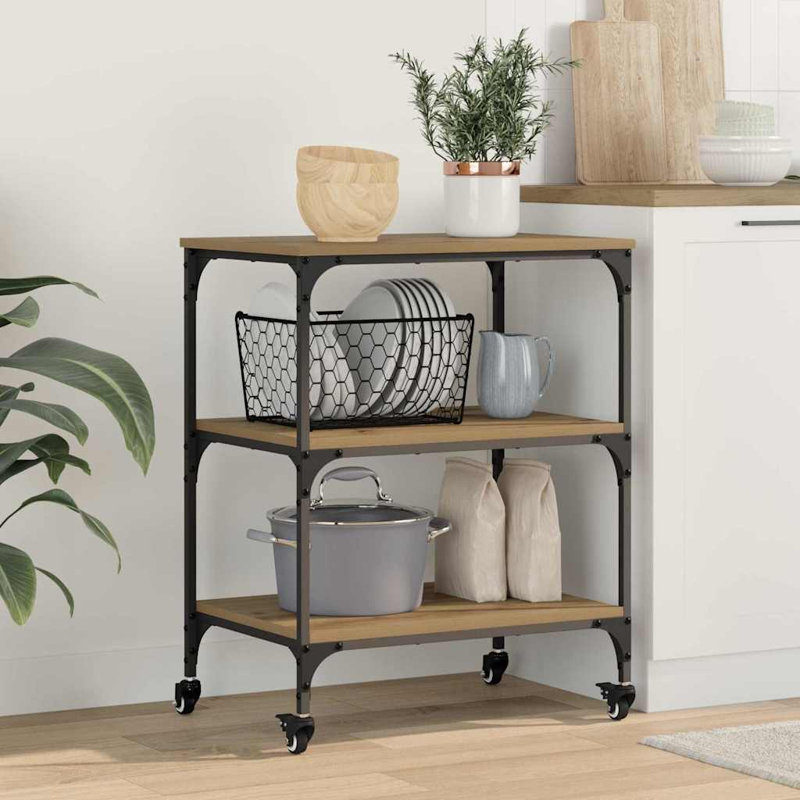 Wood Bar Cart, Artisan Oak
