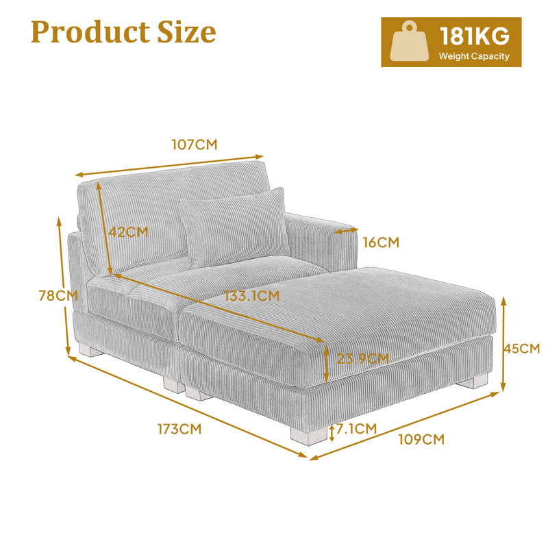 Upholstered Chaise Lounge, Right Hand Facing, Navy