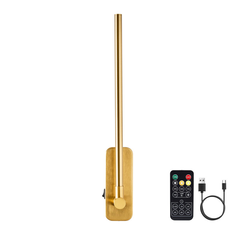 21’’ Battery Operated Wall Sconce, Gold Led Wireless Wall Lamp With Remote Control, 3 Color Temperature Dimmable Wall Light