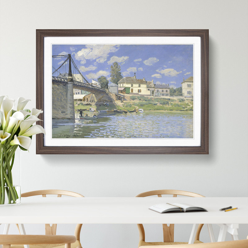 Bridge at Villeneuve-La-Garenne by Alfred Sisley - Picture Frame Painting, 48cm H x 65cm W x 2cm D, Walnut