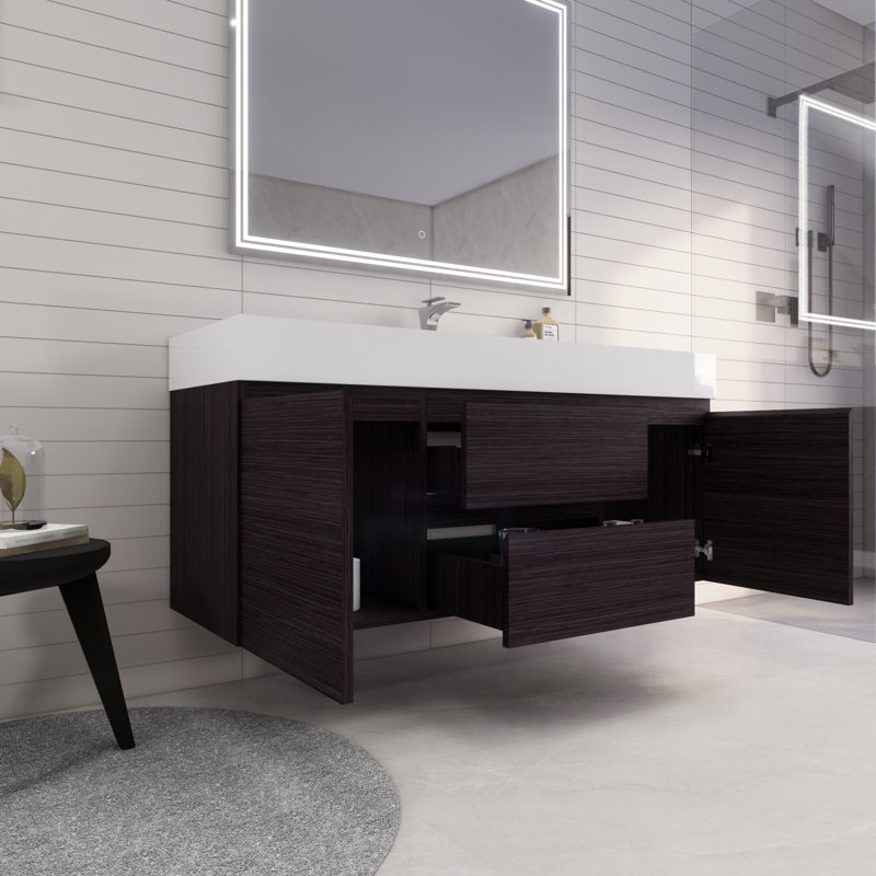 Babajide Bathroom Vanity with Acrylic Top, Dark Gray Oak