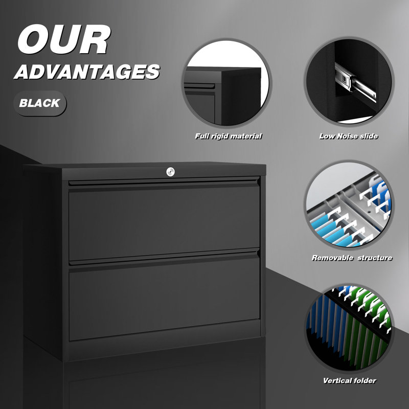 Aobabo Black Locking 2 Drawer Steel Filing Cabinet