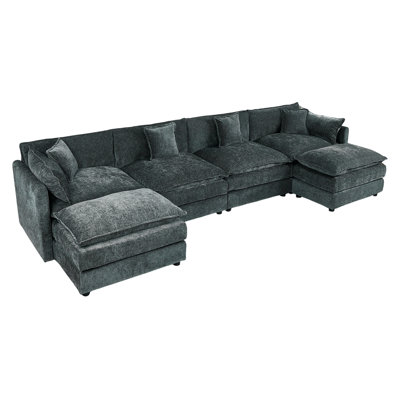 Modern Chenille Loveseat Sofa Couch With Ottoman by Latitude Run
