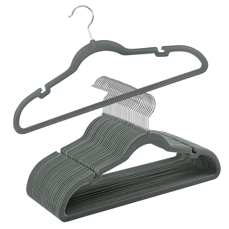Velvet Hangers, Pack 20 Coat Hangers For Clothes, Non-Slip, With Shoulder Notches, Trouser Bar, 360° Swivel Hook, Space-Saving, 0.6 Cm Thick, 43 Cm Long